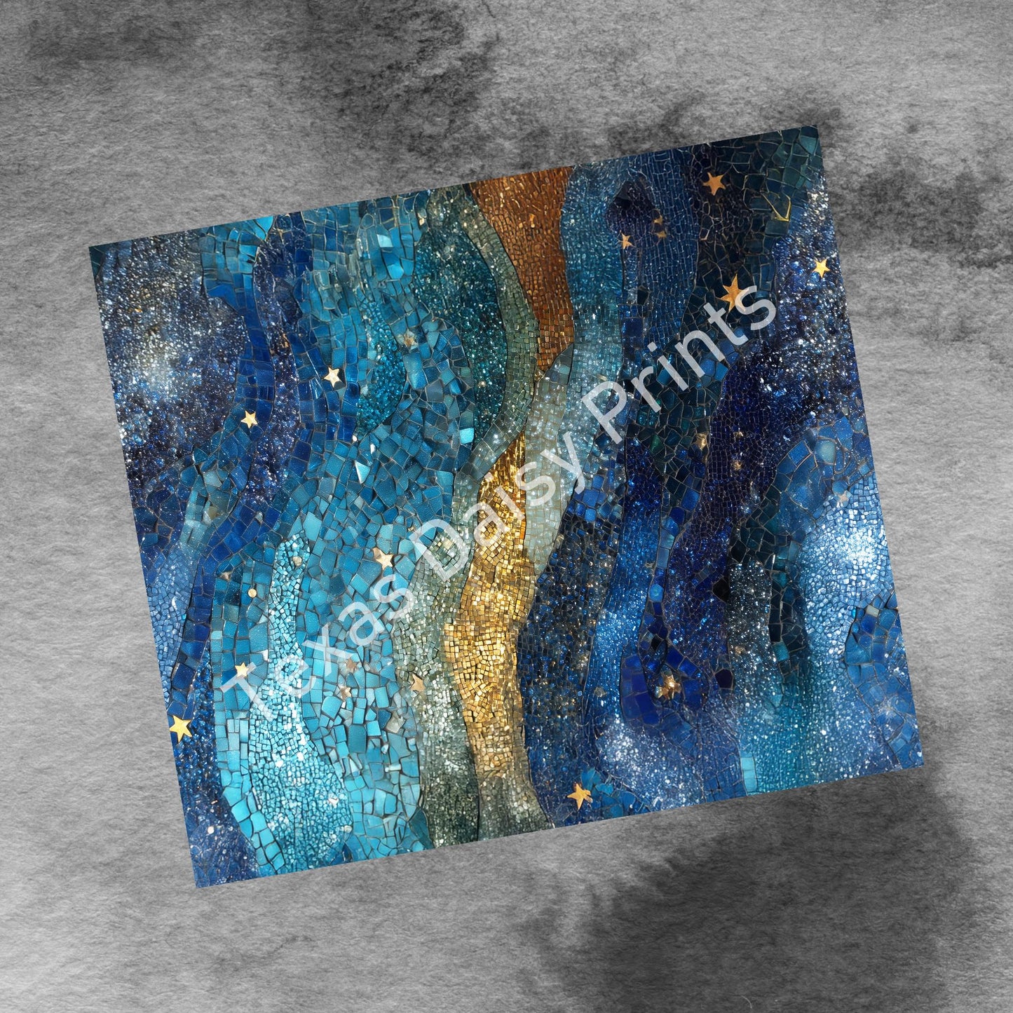 Mosaic Glitter 20oz Skinny Tumbler Wrap, Blue Gold Marble Seamless Sublimation Design Templates, Girly Tumbler PNG Digital Download