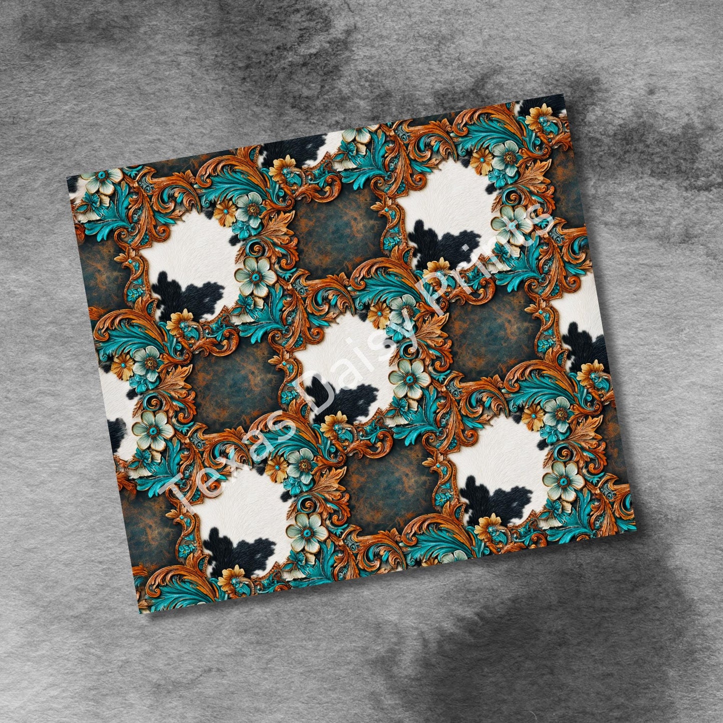 Western Patchwork Leather and Cow Hide 20oz Skinny Tumbler Wrap, Seamless Country Western Sublimation Tumbler PNG Designs