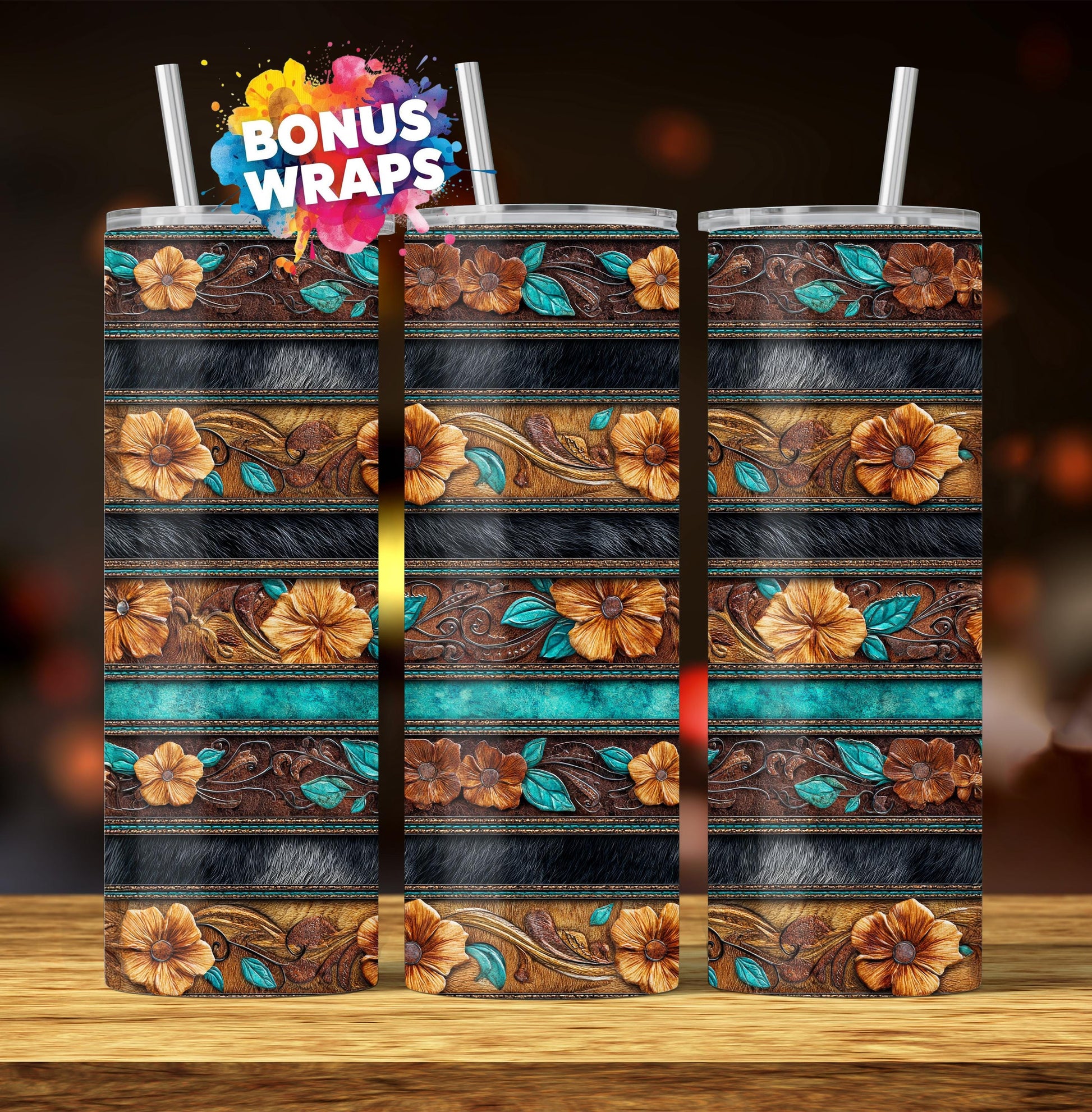 Western Leather and Cow Hide 20oz Skinny Tumbler Wrap, Seamless Country Western Sublimation Tumbler PNG Designs