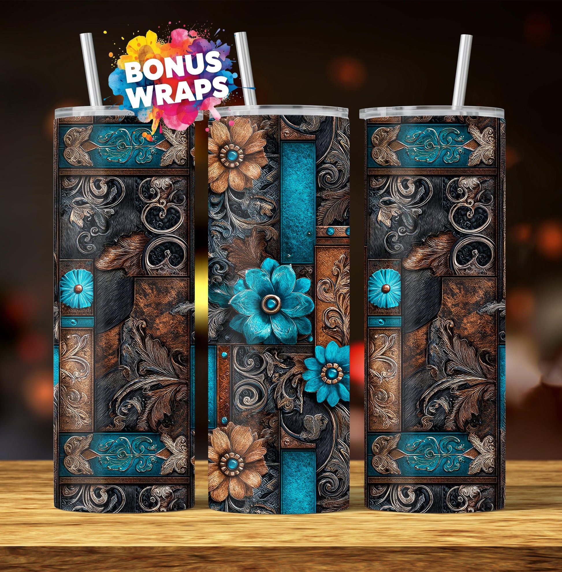 Western Patchwork Leather and Cow Hide 20oz Skinny Tumbler Wrap, Seamless Country Western Sublimation Tumbler PNG Designs