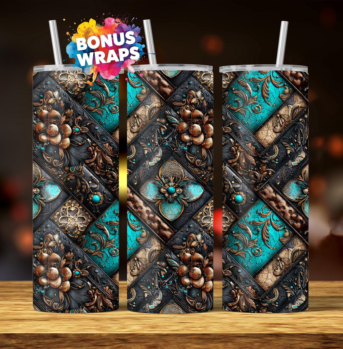 Western Patchwork Leather and Cow Hide 20oz Skinny Tumbler Wrap, Seamless Country Western Sublimation Tumbler PNG Designs