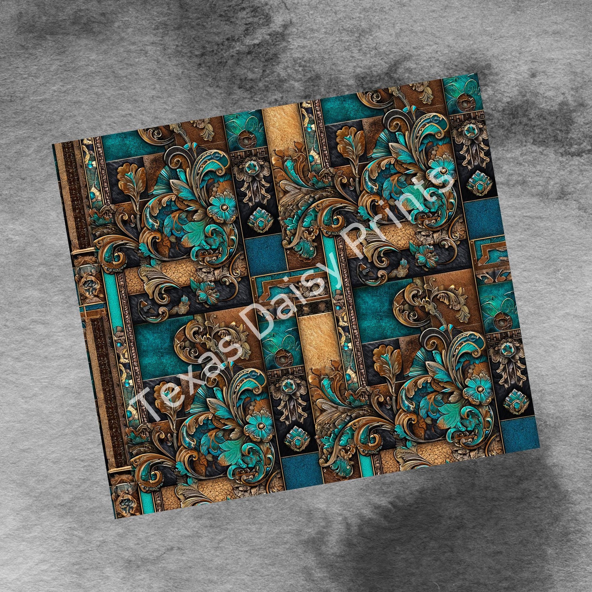 Western Patchwork Leather and Cow Hide 20oz Skinny Tumbler Wrap, Seamless Country Western Sublimation Tumbler PNG Designs