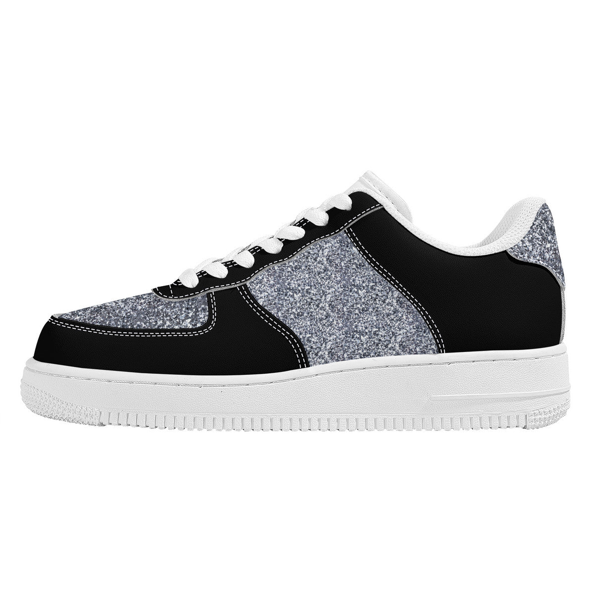 Black and Silver Sparkle Print Unisex Air Force Sneakers