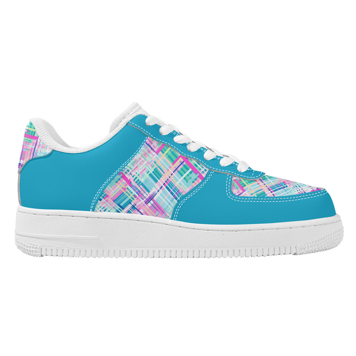 Whimsical Plaid Spectrum: Bright Pinks, Blues, and Greens and Blue Trim Unisex Air Force Sneakers