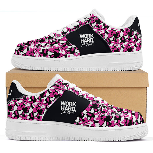 Pink & Black Camouflage Work Hard Be Kind Unisex Air Force Sneakers