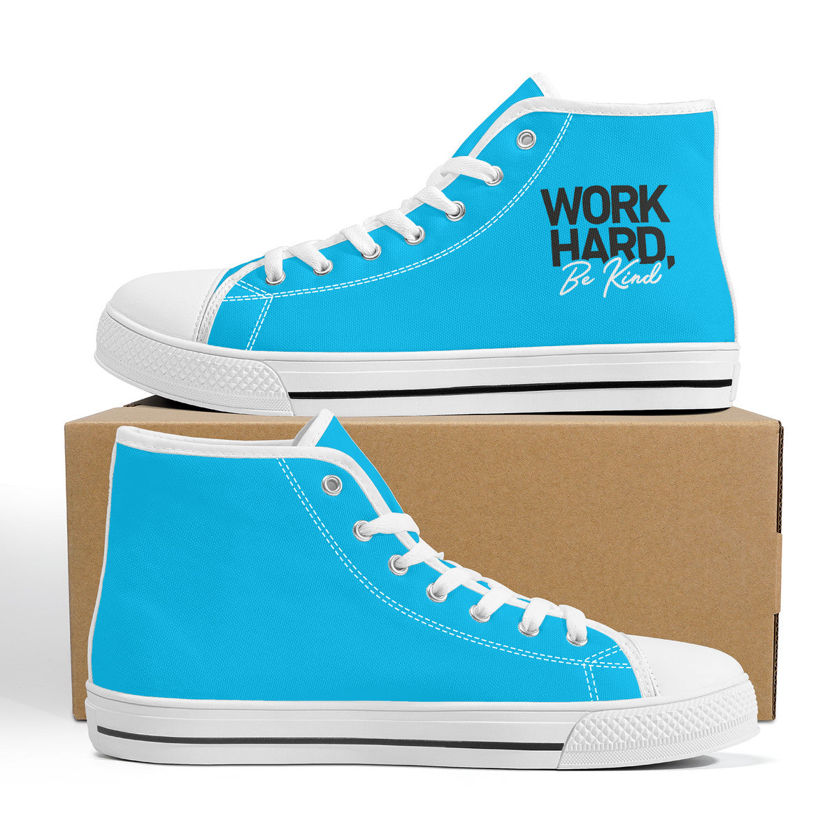 Work Hard Be Kind - Blue Converse Style High Tops