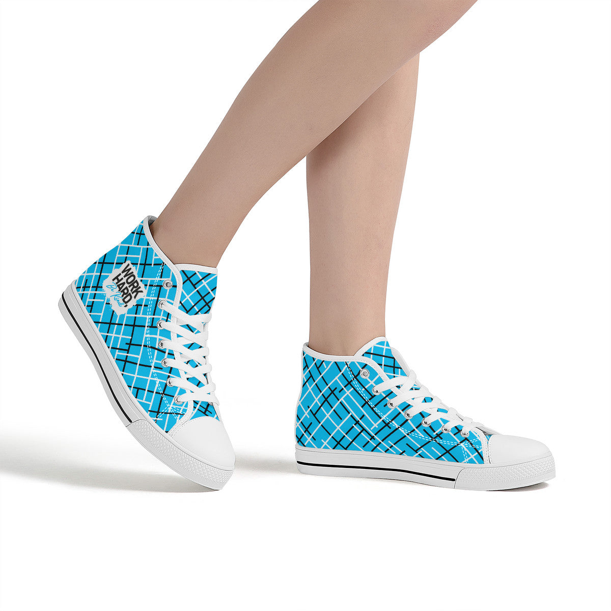 Work Hard Be Kind - Blue w/Lines Converse Style High Tops