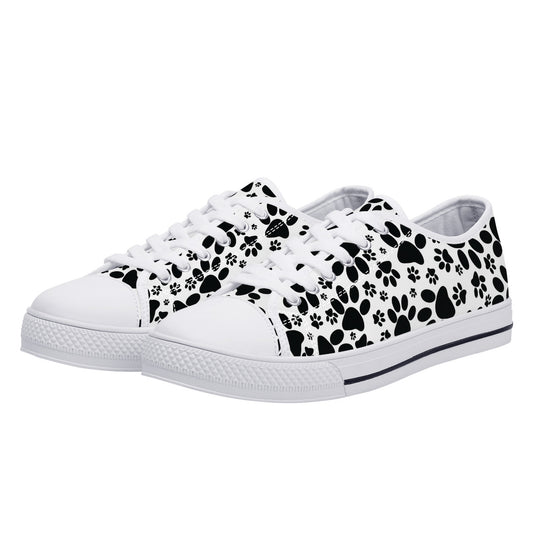 Stealthy Tracks: Black Animal Paw Prints Canvas Sneakers