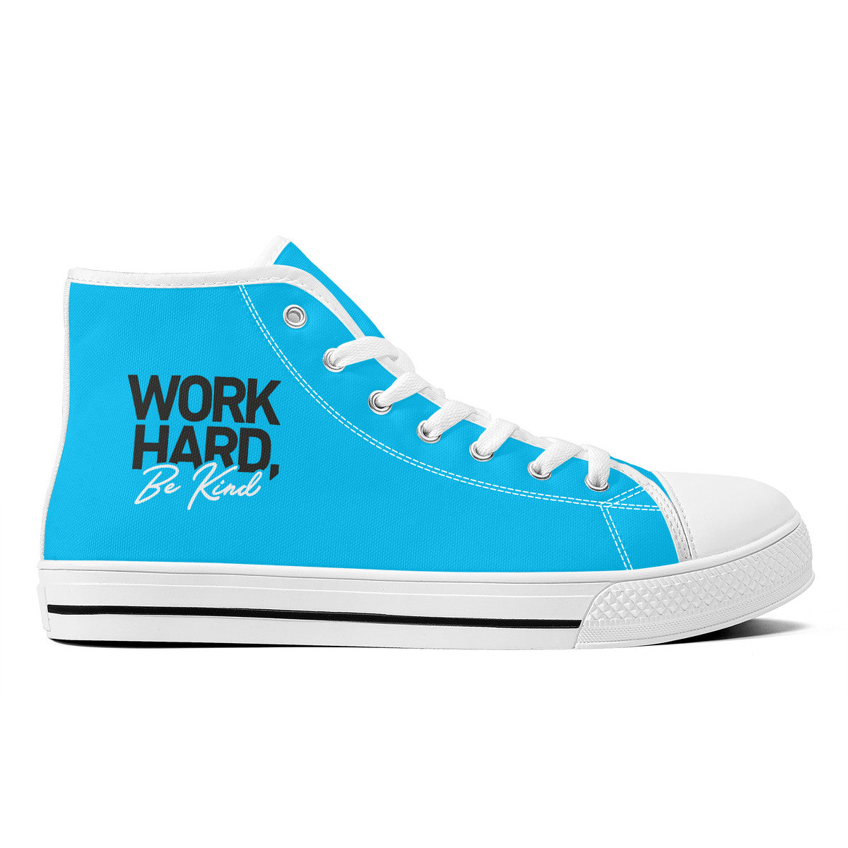 Work Hard Be Kind - Blue Converse Style High Tops