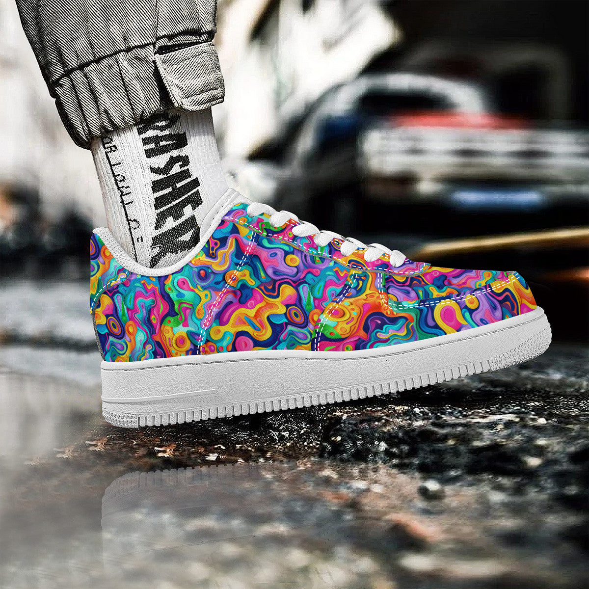 Colorful Psychedelic Waves Abstract 3D Design Unisex Air Force Sneakers