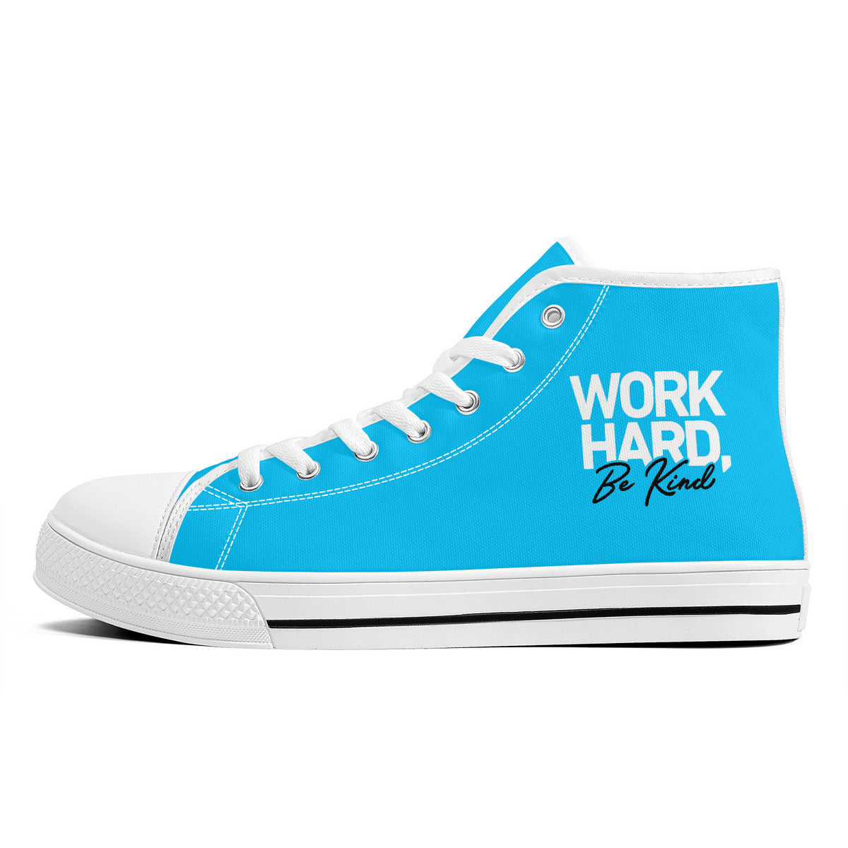 Work Hard Be Kind - Blue Converse Style High Tops