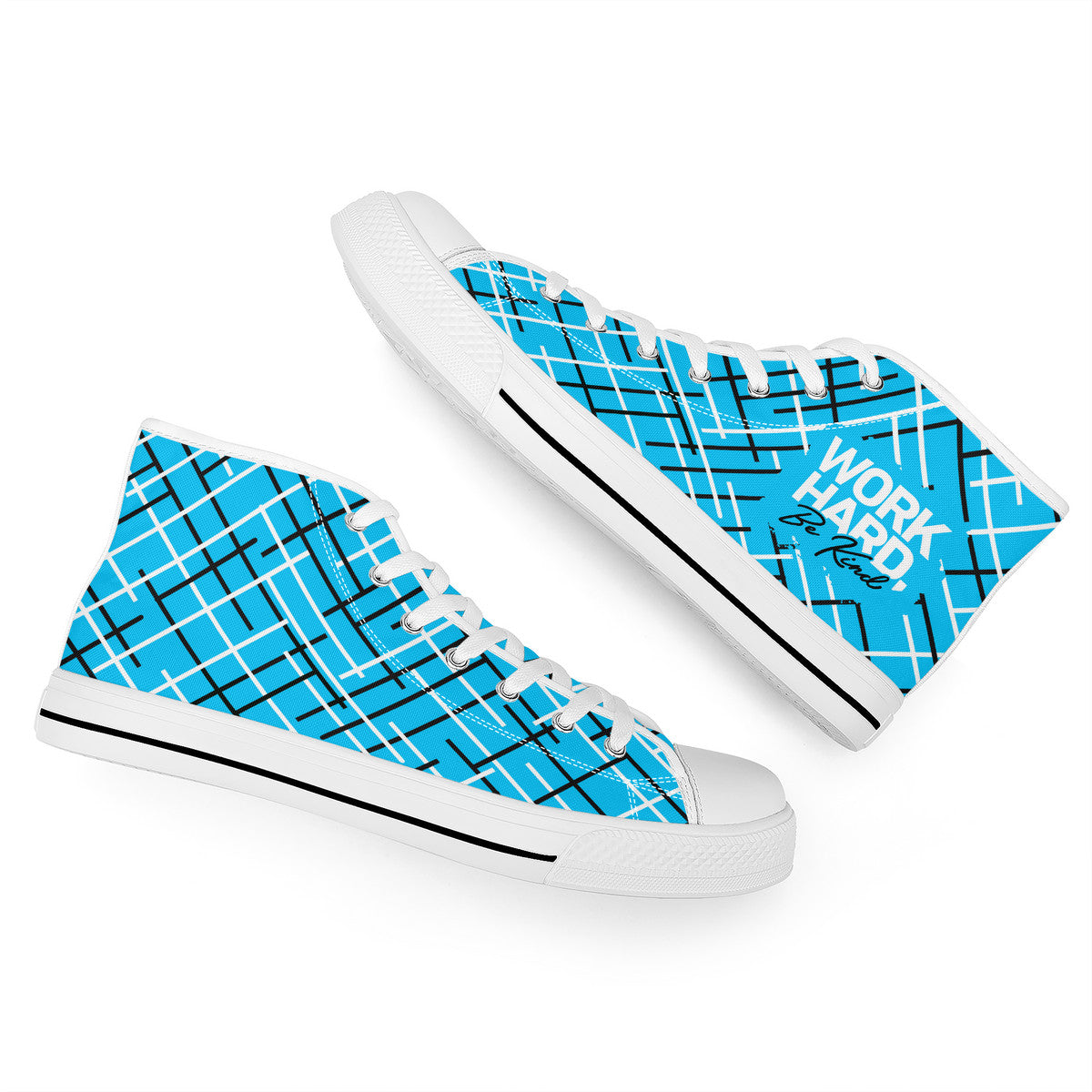 Work Hard Be Kind - Blue w/Lines Converse Style High Tops