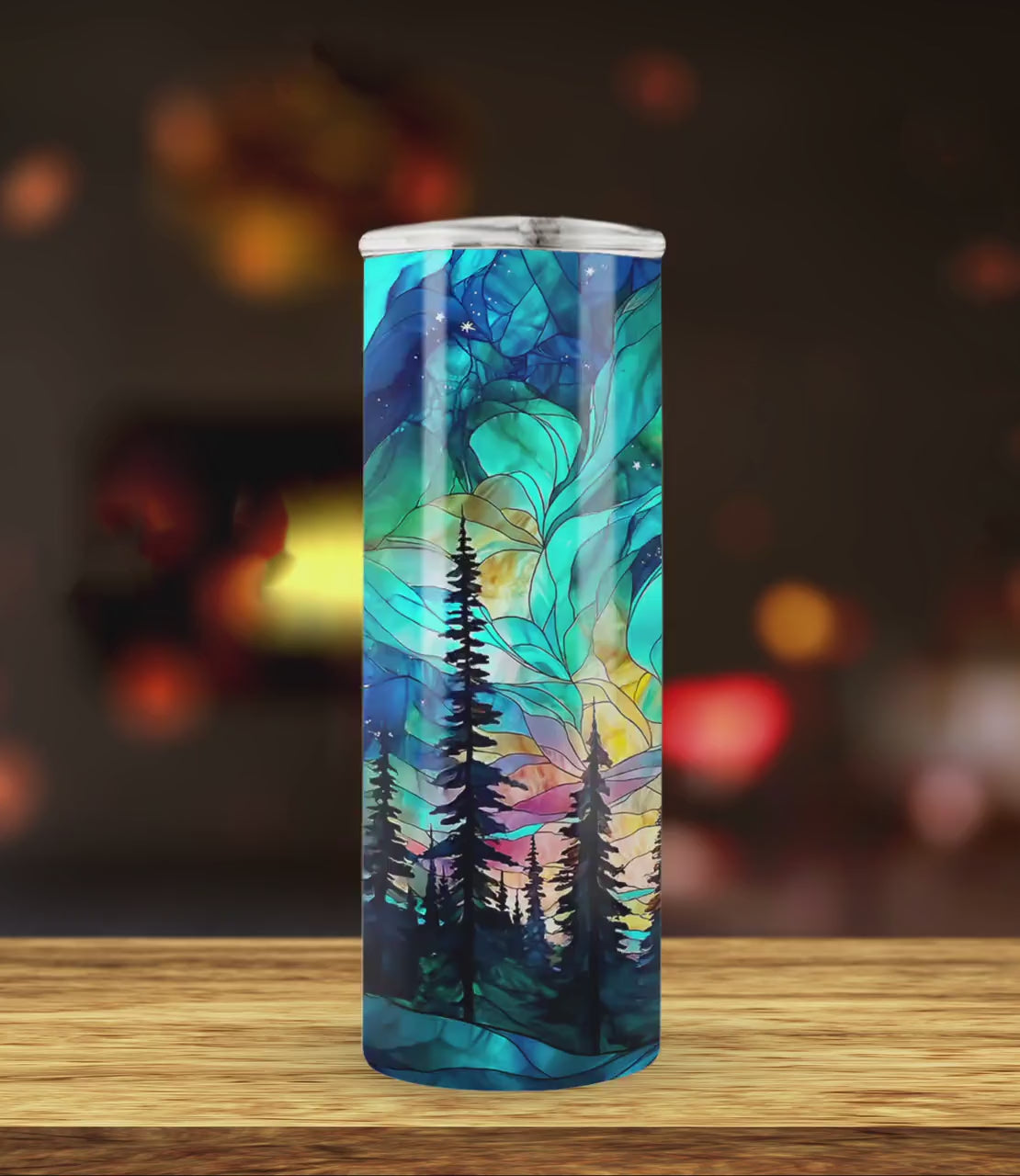 3D Northern Lights 20oz Tumbler Wrap Png Tumbler, Forest CampingTumbler Seamless Sublimation Design