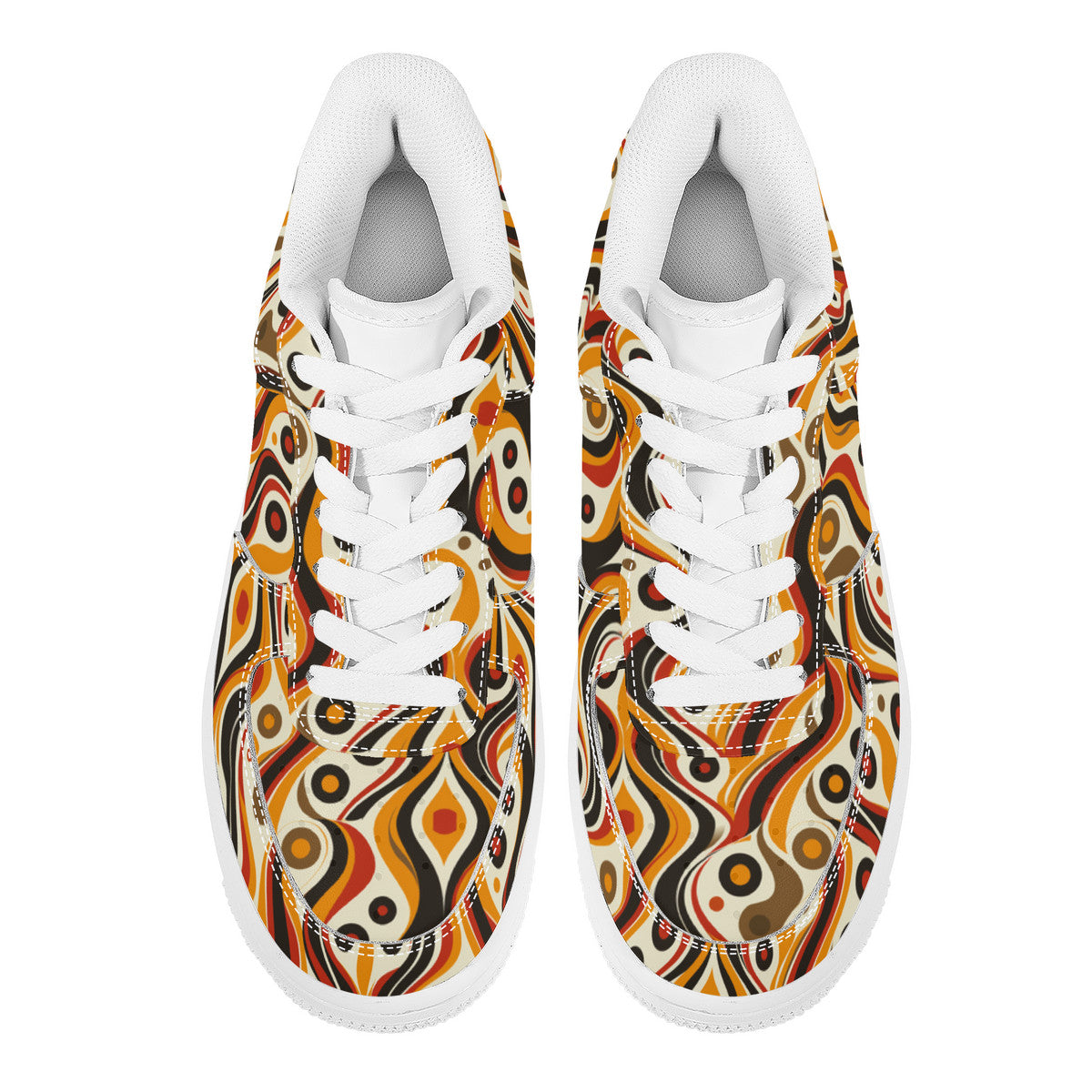 Retro Funky Chic Groove Vibrant Orange, Red, and Brown Swirls with Geometric Dots Unisex Air Force Sneakers