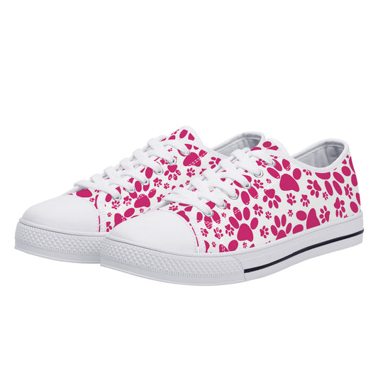 Vibrant Tracks: Hot Pink Animal Paw Prints Canvas Sneakers