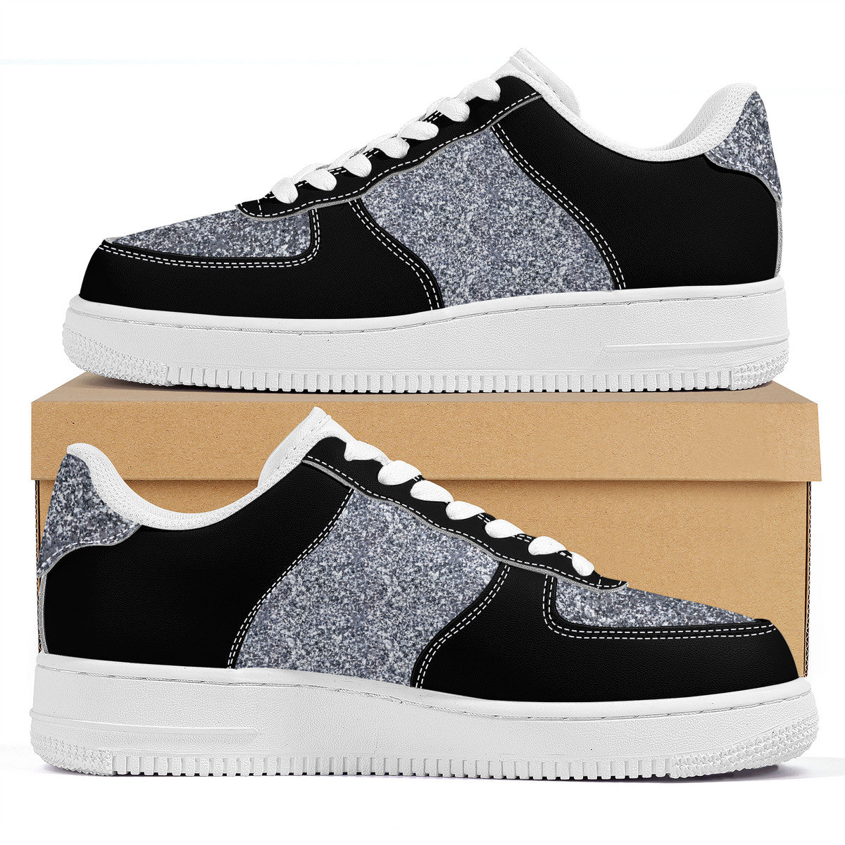 Black and Silver Sparkle Print Unisex Air Force Sneakers