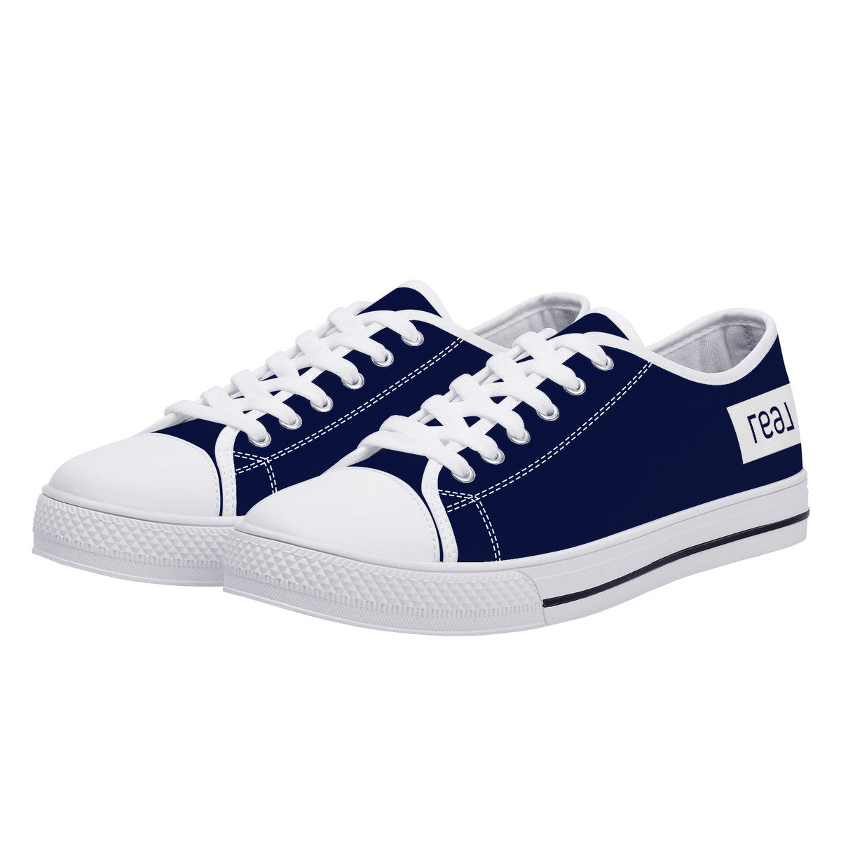 Real Logo in White on Navy Background Canvas Sneakers