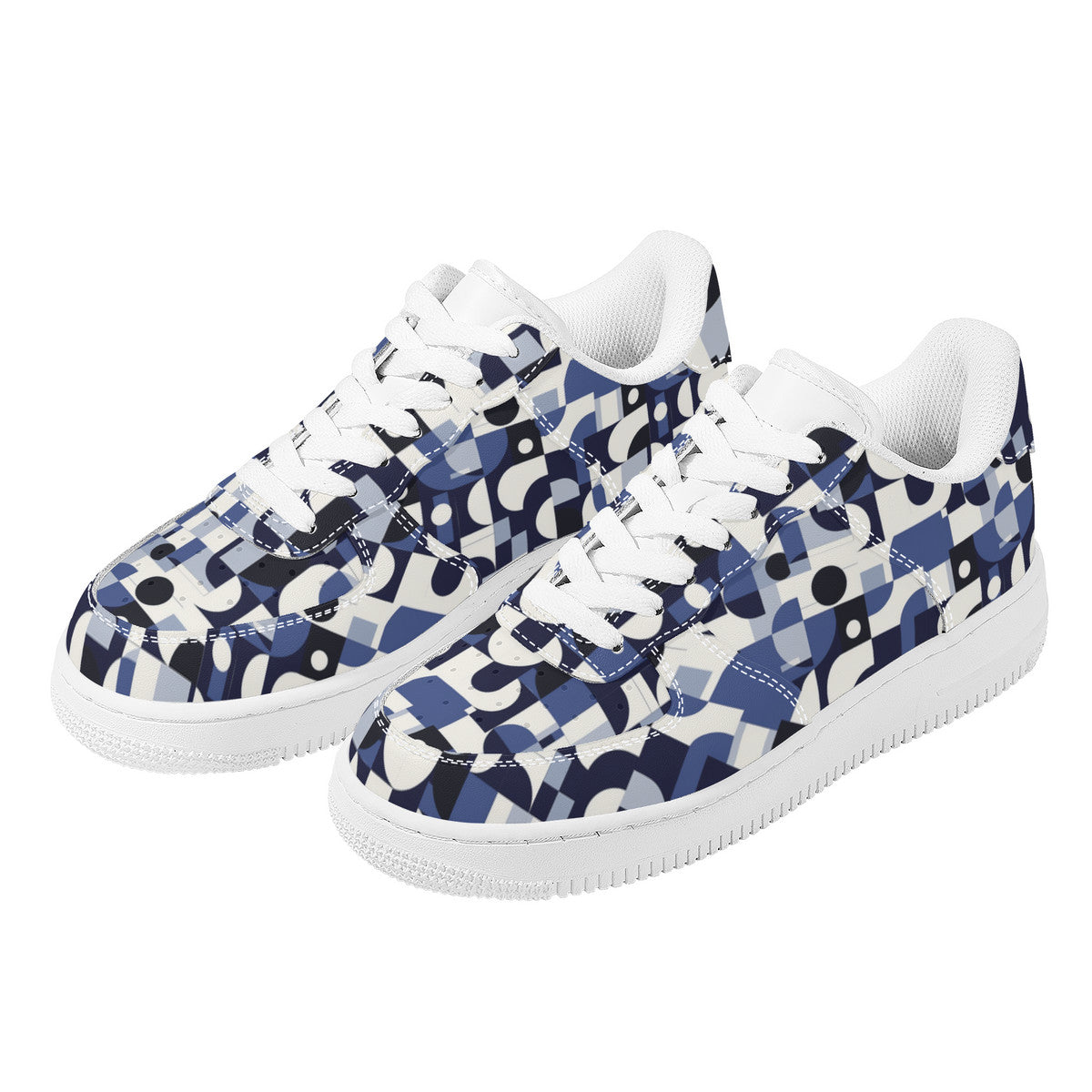 Navy Blue and White Mid-Century Modern Design Unisex Air Force Sneakers