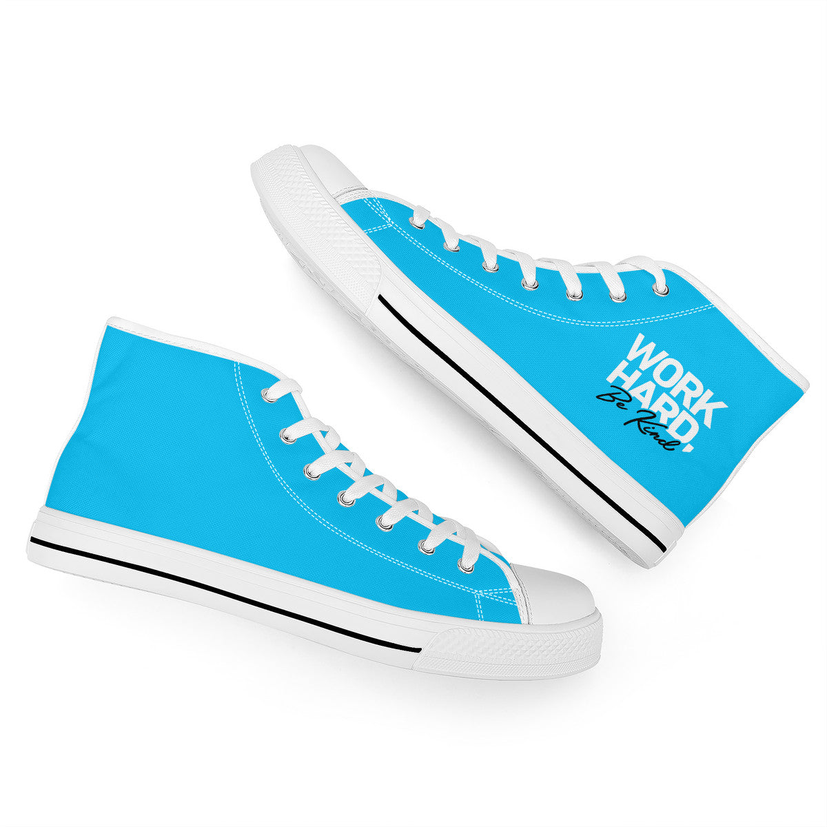 Work Hard Be Kind - Blue Converse Style High Tops