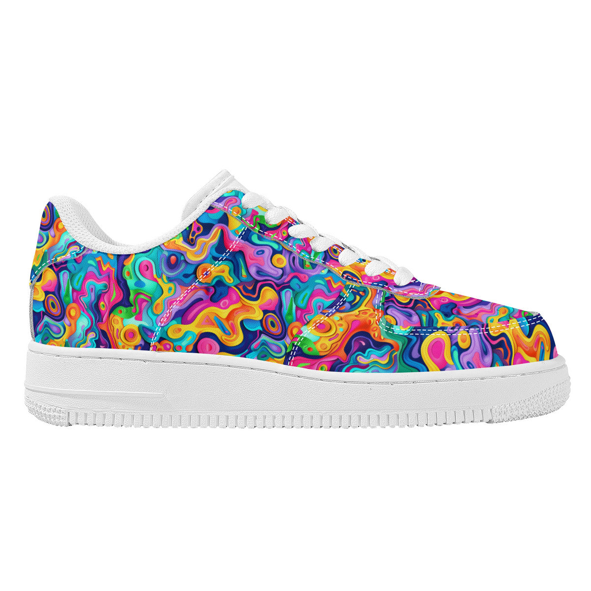 Colorful Psychedelic Waves Abstract 3D Design Unisex Air Force Sneakers