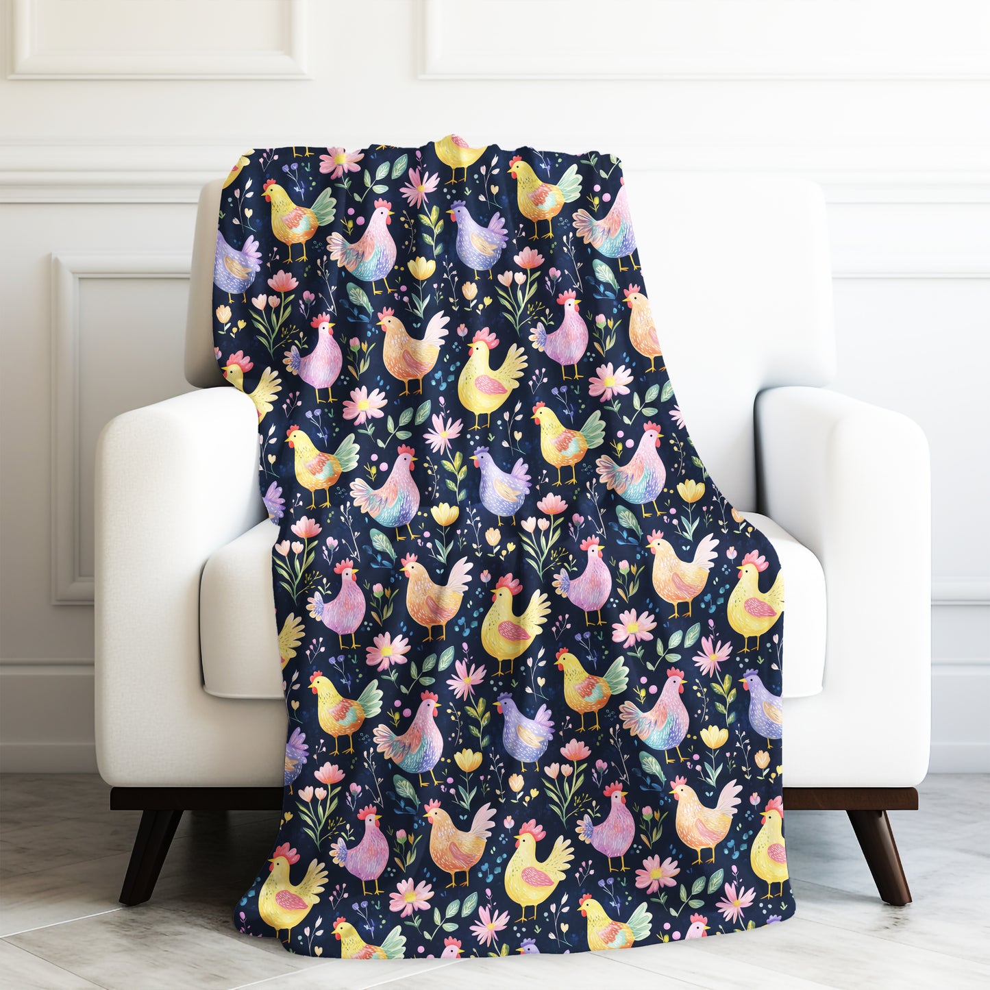 Cute Chicken Farm Flock Springtime Flowers Crazy Chickens Velveteen Plush Blanket 3 Sizes
