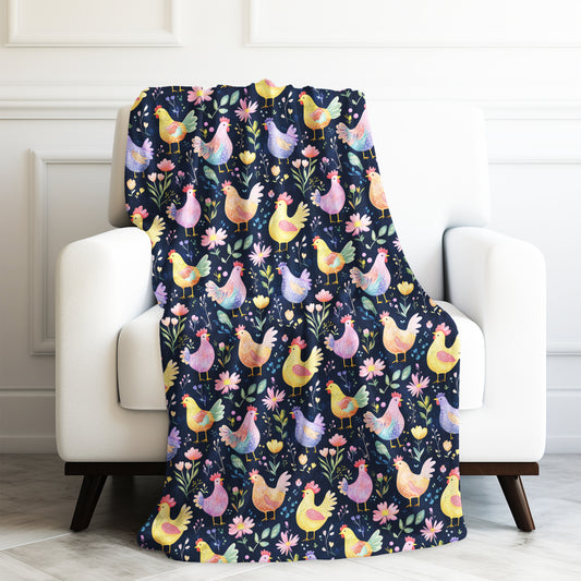 Cute Chicken Farm Flock Springtime Flowers Crazy Chickens Velveteen Plush Blanket 3 Sizes
