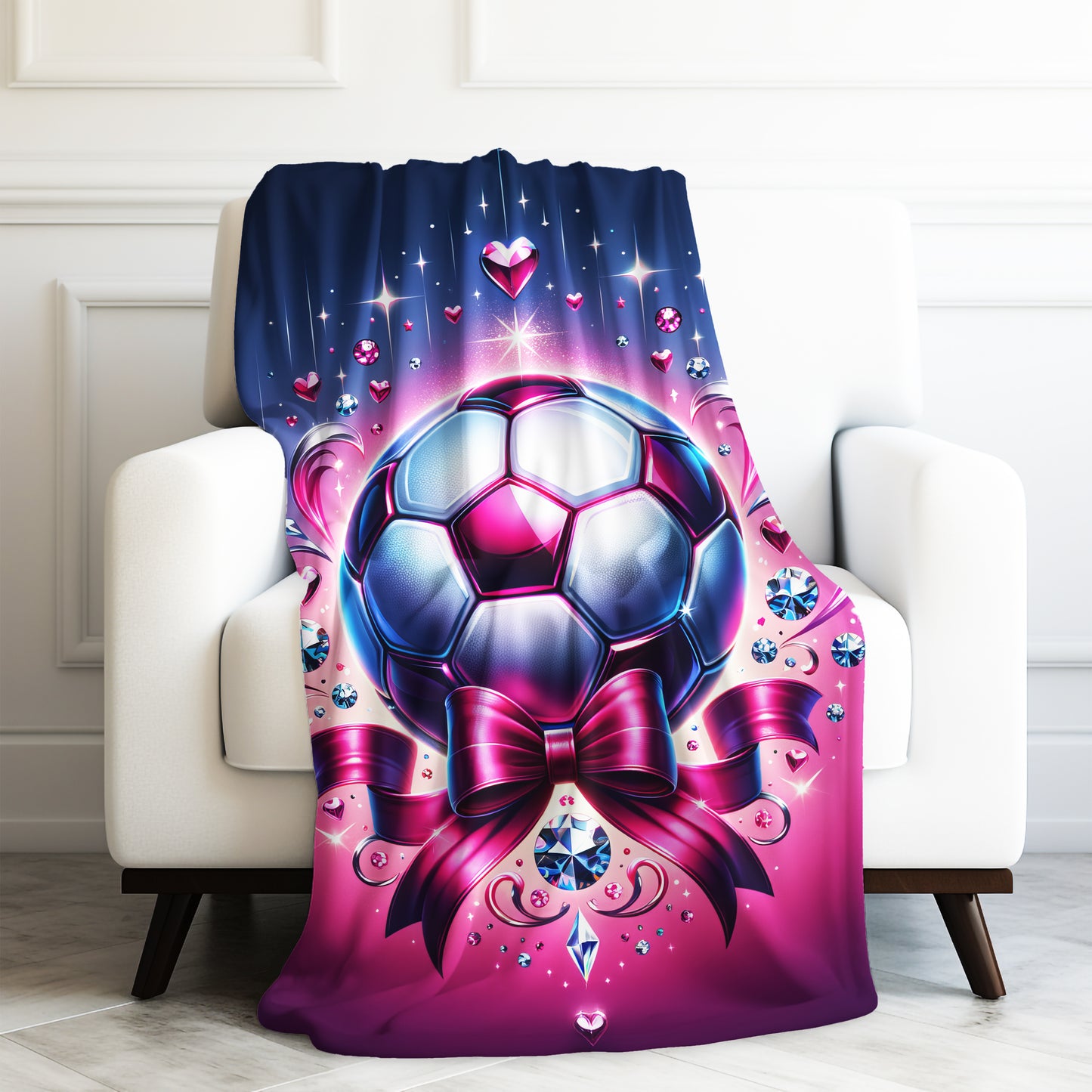Coquette Bow Glitter Glam Girls Soccer Ball  Velveteen Plush Blanket 3 Sizes