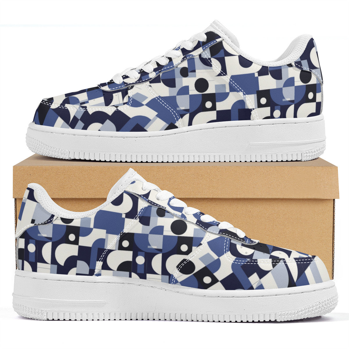 Navy Blue and White Mid-Century Modern Design Unisex Air Force Sneakers