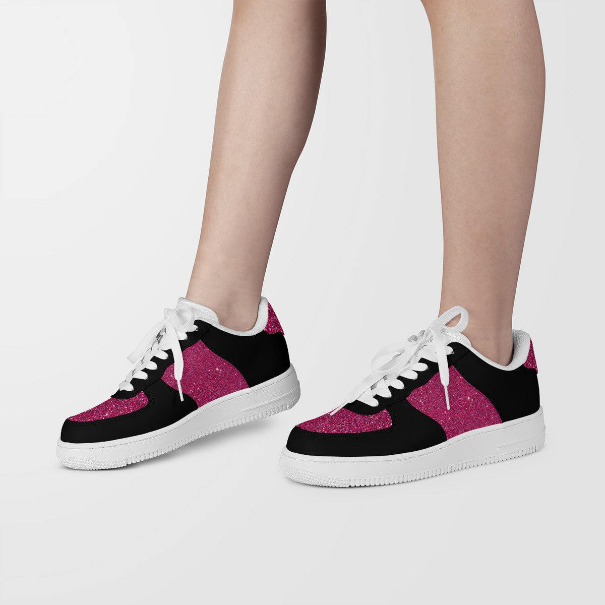 Black and Pink Sparkle Print Unisex Air Force Sneakers