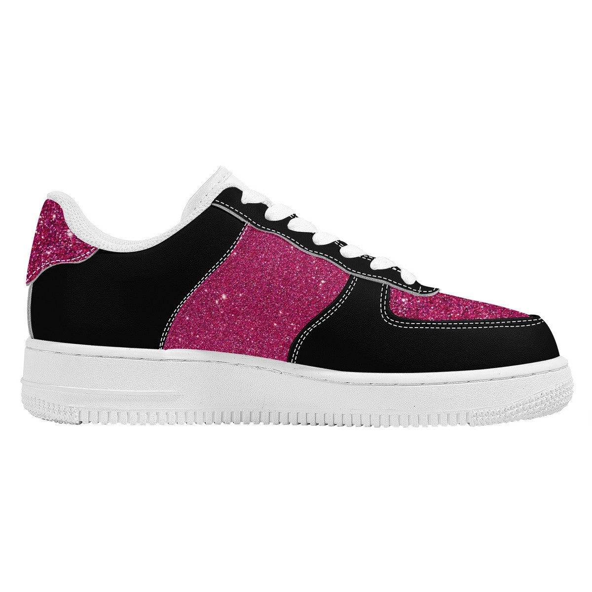 Black and Pink Sparkle Print Unisex Air Force Sneakers