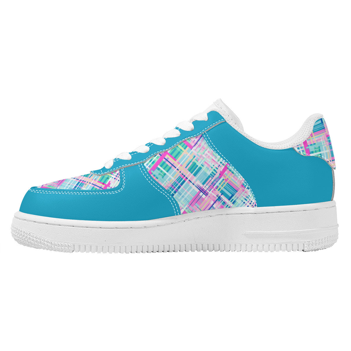 Whimsical Plaid Spectrum: Bright Pinks, Blues, and Greens and Blue Trim Unisex Air Force Sneakers