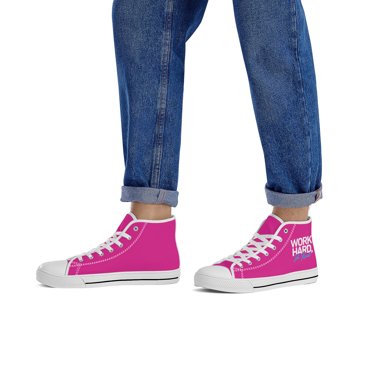 Work Hard Be Kind Pink Converse Style High Tops