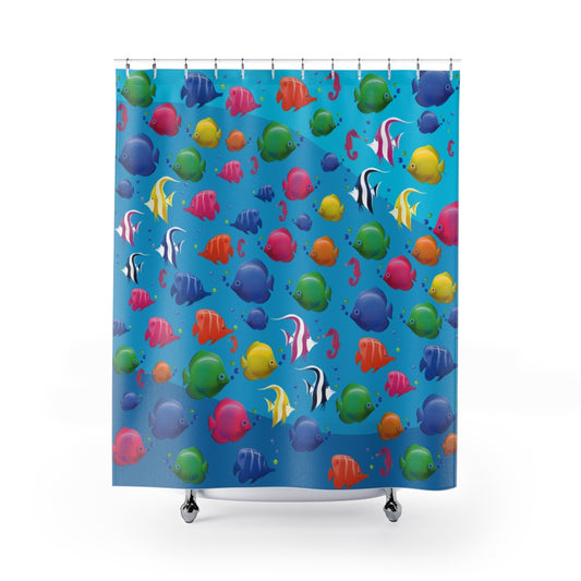 Under the Sea, Colorful Ocean Fish Design Bathroom Shower Curtain   71" × 74"