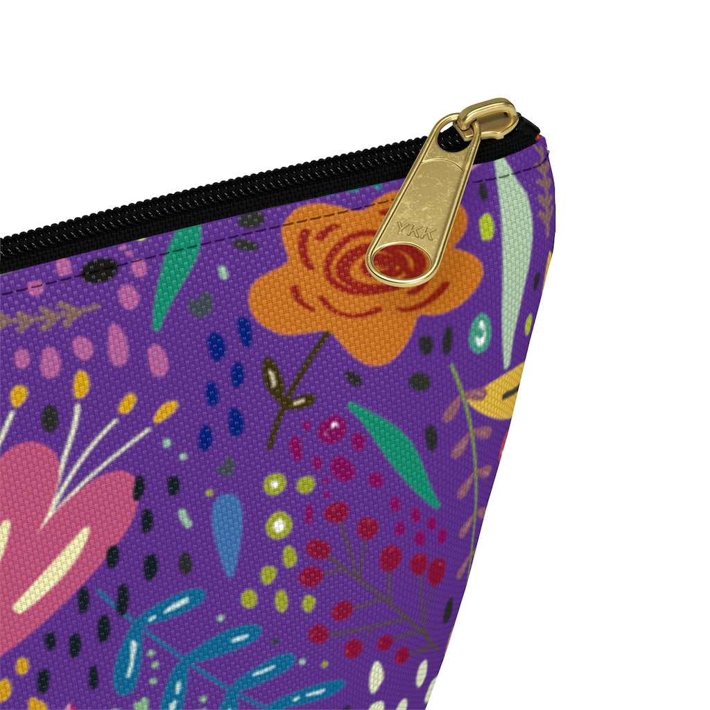 Springtime Splendor: Hand-Drawn Flowers Bursting with Vibrant Colors Design on Purple  - Makeup & Accessory Bag 2 Sizes