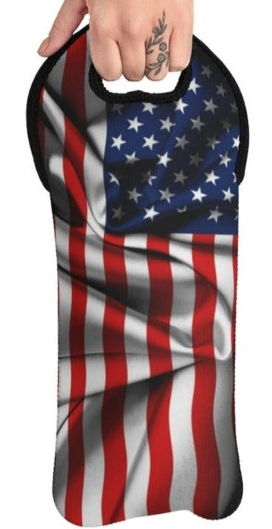 American Flag Patriotic Wine Tote Bag Reusable Eco Friendly