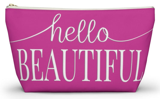 Hello Beautiful Inspirational Affirmations White & Pink - Makeup & Accessory Bag 2 Sizes