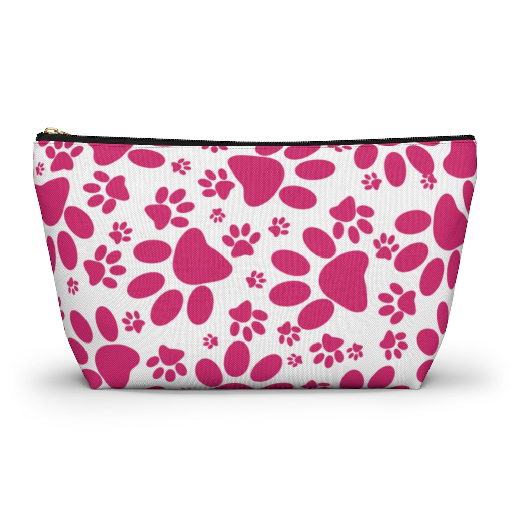 Vibrant Tracks: Hot Pink Animal Paw Prints  - Makeup & Accessory Bag 2 Sizes