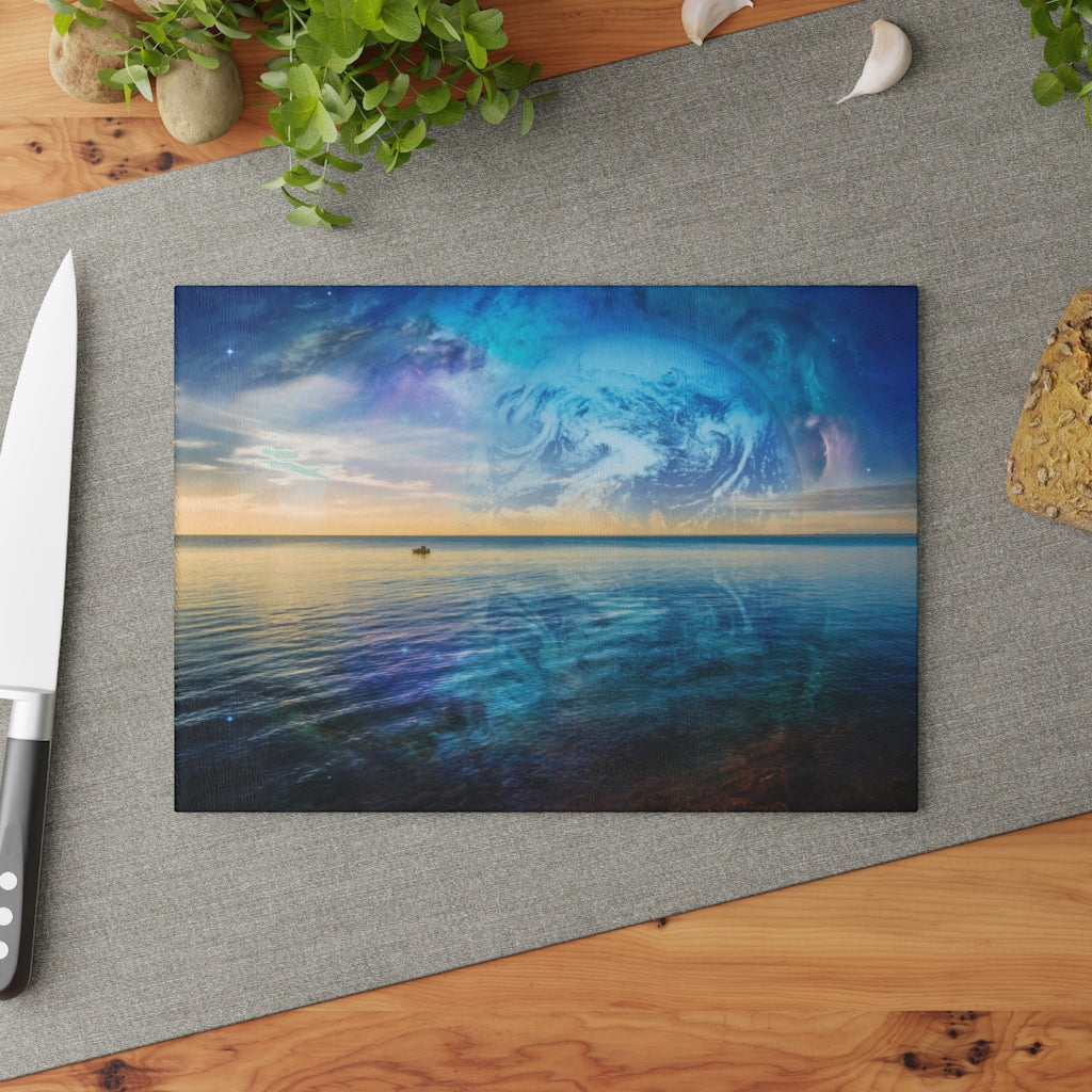 Fantasy Sunrise at the Ocean - Glass Cutting Board  8" x 11" and 11" x 15"