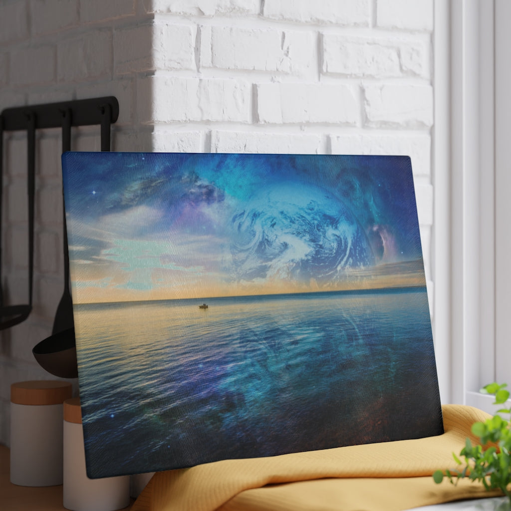 Fantasy Sunrise at the Ocean - Glass Cutting Board  8" x 11" and 11" x 15"