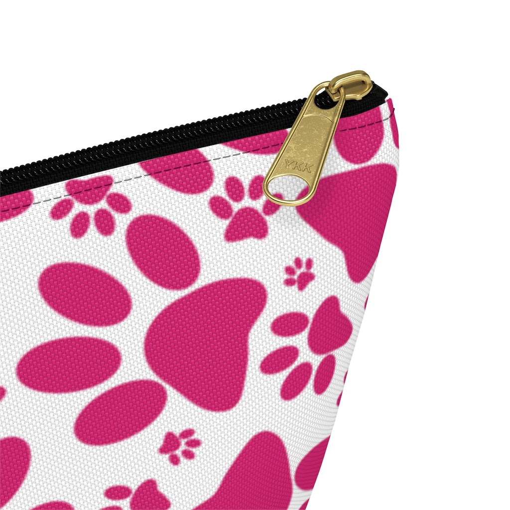 Vibrant Tracks: Hot Pink Animal Paw Prints  - Makeup & Accessory Bag 2 Sizes