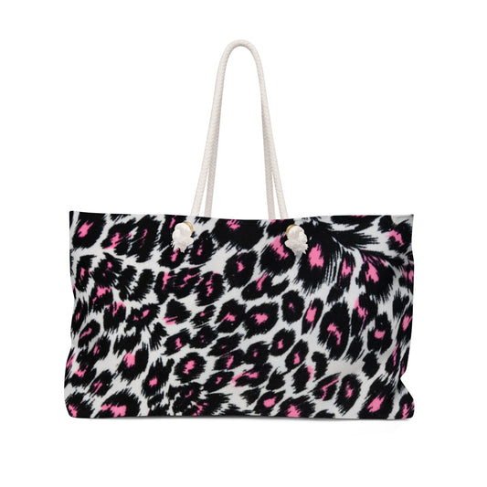 Fierce Femininity Pink and Black Leopard Print - Weekender Oversized Canvas Tote Bag 24" × 13"