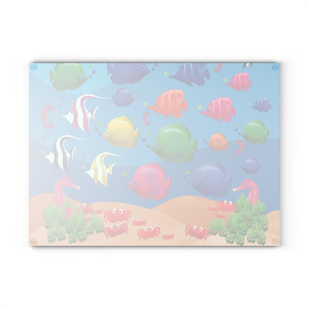 Under The Sea Fish Print - Glass Cutting Board  8" x 11" and 11" x 15"