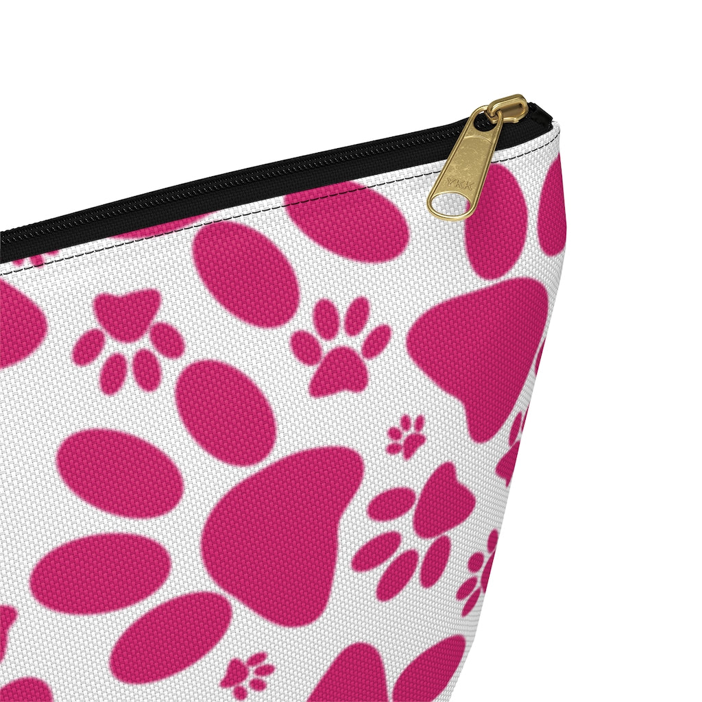 Vibrant Tracks: Hot Pink Animal Paw Prints  - Makeup & Accessory Bag 2 Sizes