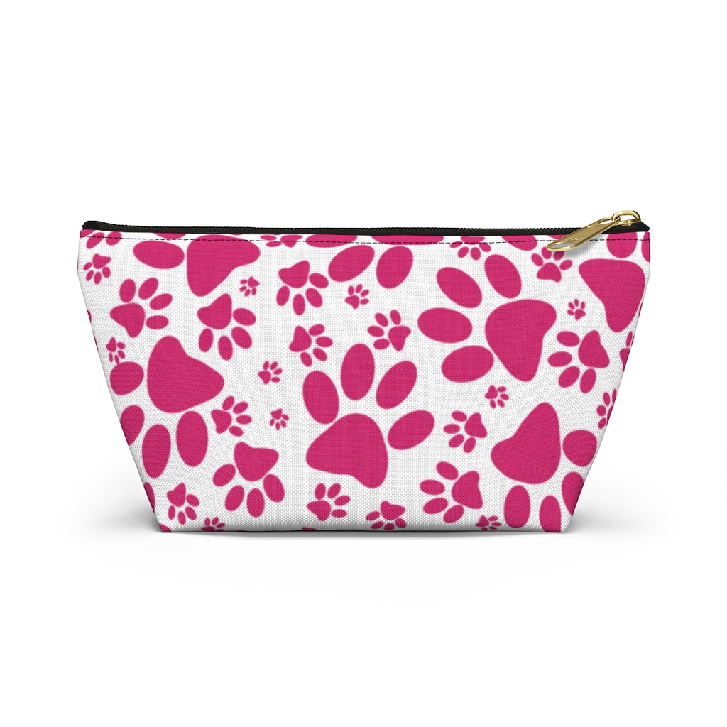 Vibrant Tracks: Hot Pink Animal Paw Prints  - Makeup & Accessory Bag 2 Sizes