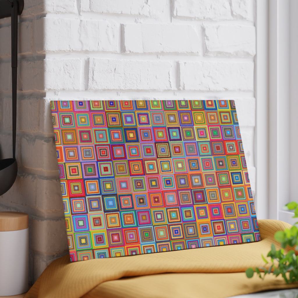 Rainbow Squares - Glass Cutting Board  8" x 11" and 11" x 15"