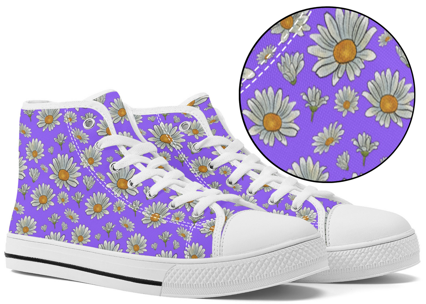 Summer Daisies on Purple Converse Style High Tops