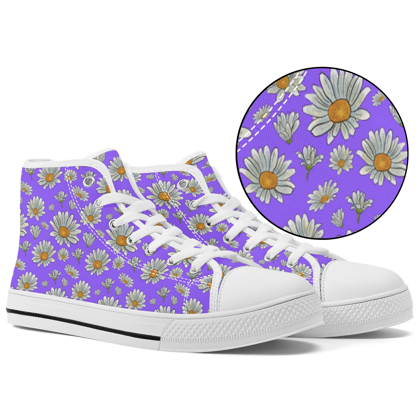 Summer Daisies on Purple Converse Style High Tops