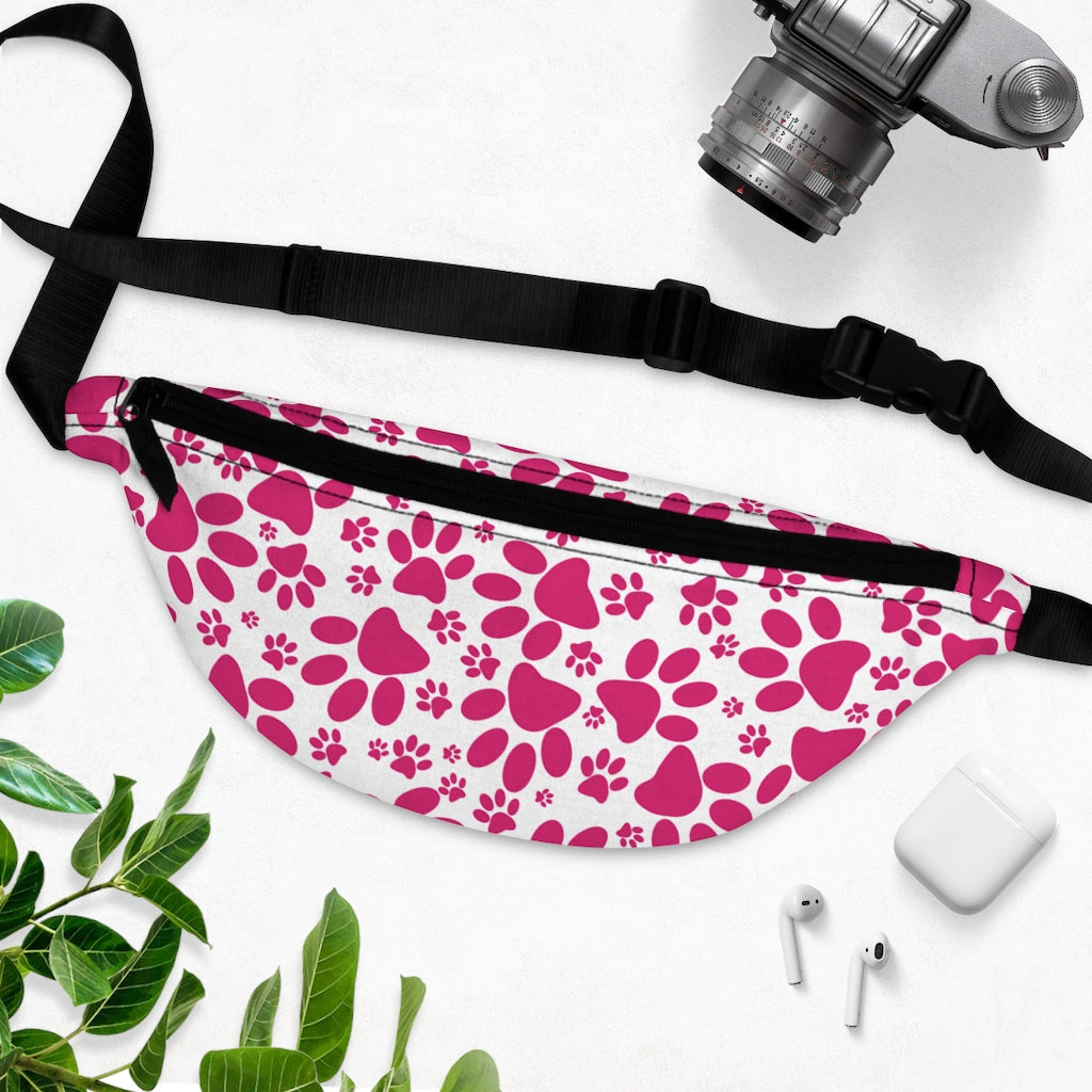 Vibrant Tracks: Hot Pink Animal Paw Prints Lifestyle Stylish Fanny Pack