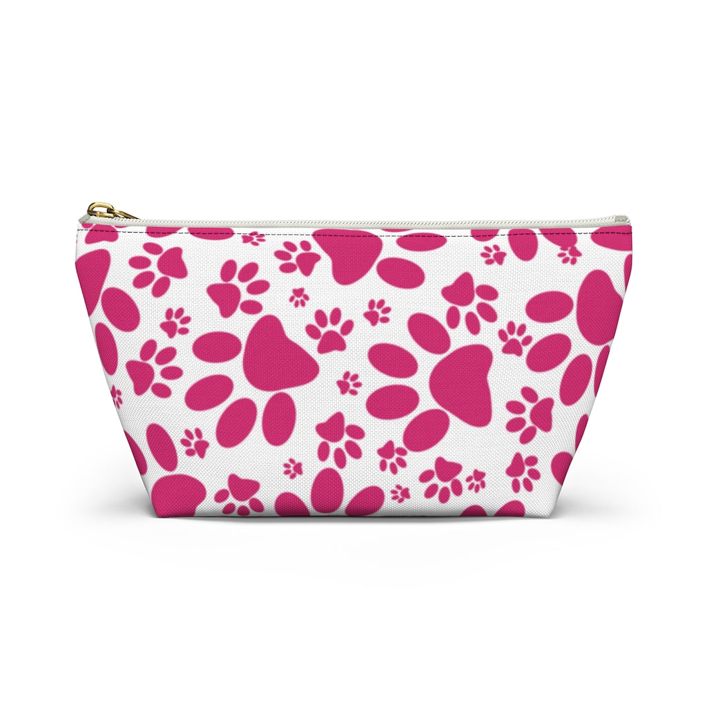 Vibrant Tracks: Hot Pink Animal Paw Prints  - Makeup & Accessory Bag 2 Sizes