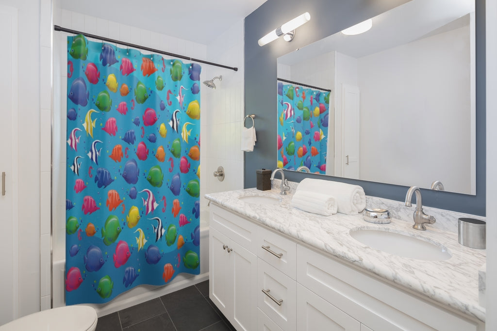 Under the Sea, Colorful Ocean Fish Design Bathroom Shower Curtain   71" × 74"